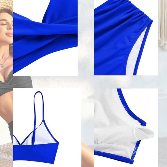 Women High Waisted Bikini Sets Two Piece Swimsuit - Royal Blue - Medium - Push U - Picture 7 of 9